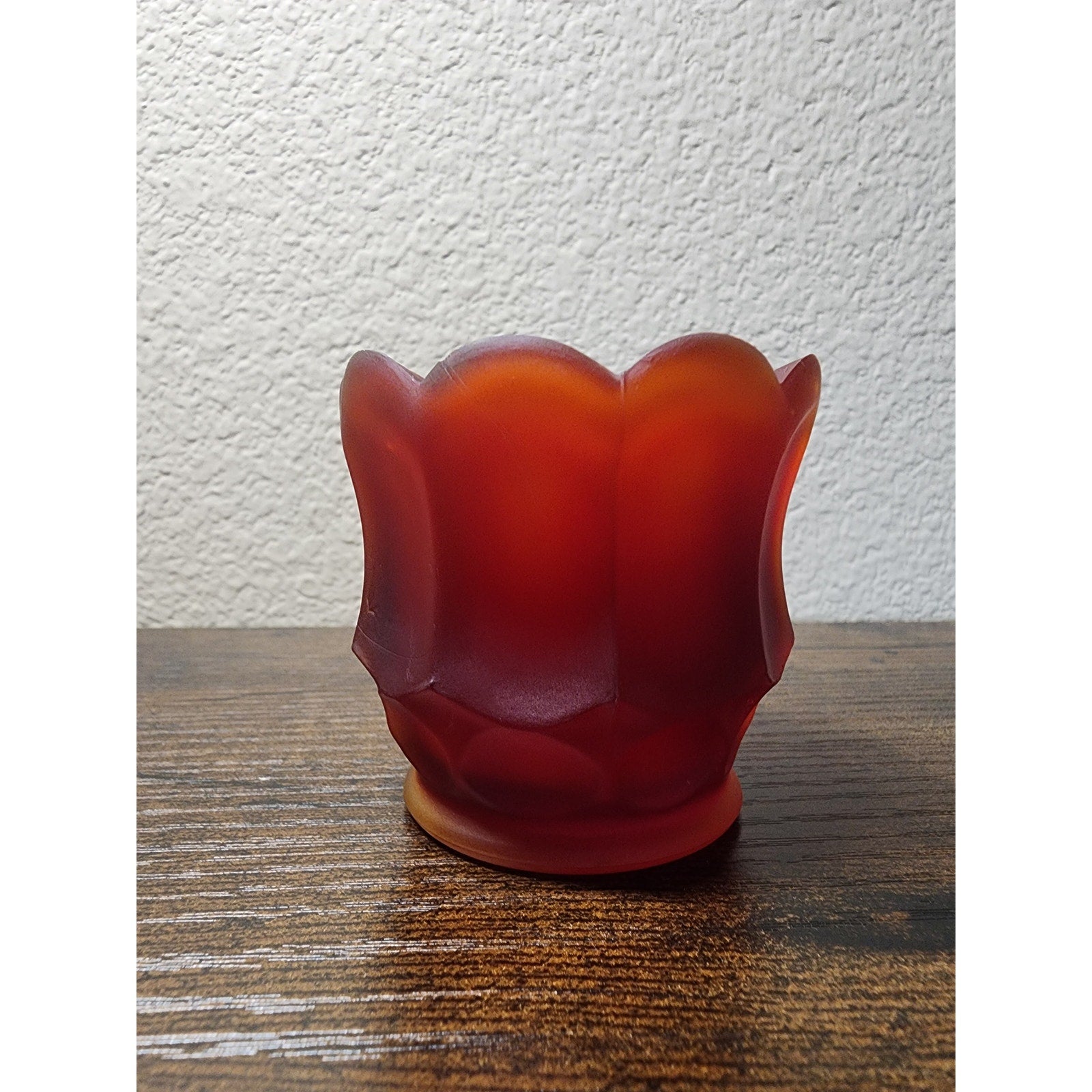 Vintage L. E. Smith Satin Ruby UV Votive / Toothpick Holder - Glows Orange #737