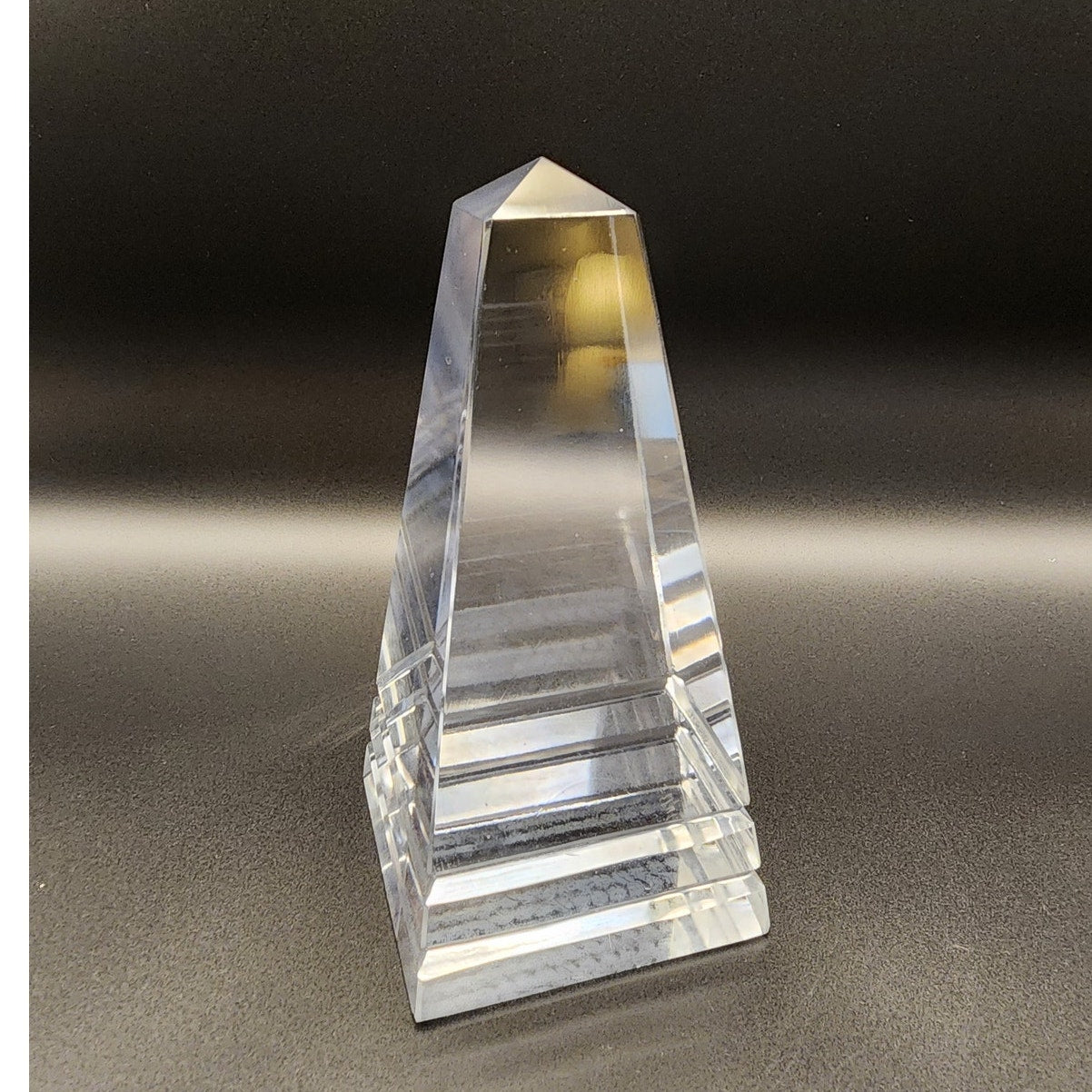 Vintage Clear Crystal Art Glass Obelisk Sculpture - Faceted Paperweight
