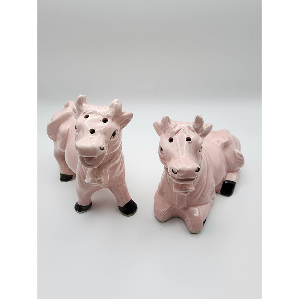 Vintage Art Mark Ceramic Cow Salt & Pepper Shaker Set - Pink Cows
