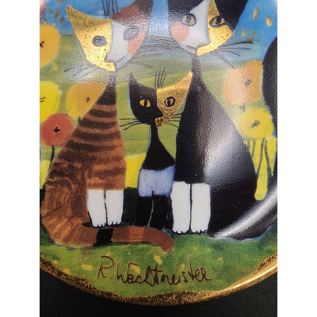 Goebel Miniature Signed Plate R Wachtmeister "Cat Family" Floral Trinket Dish 4"