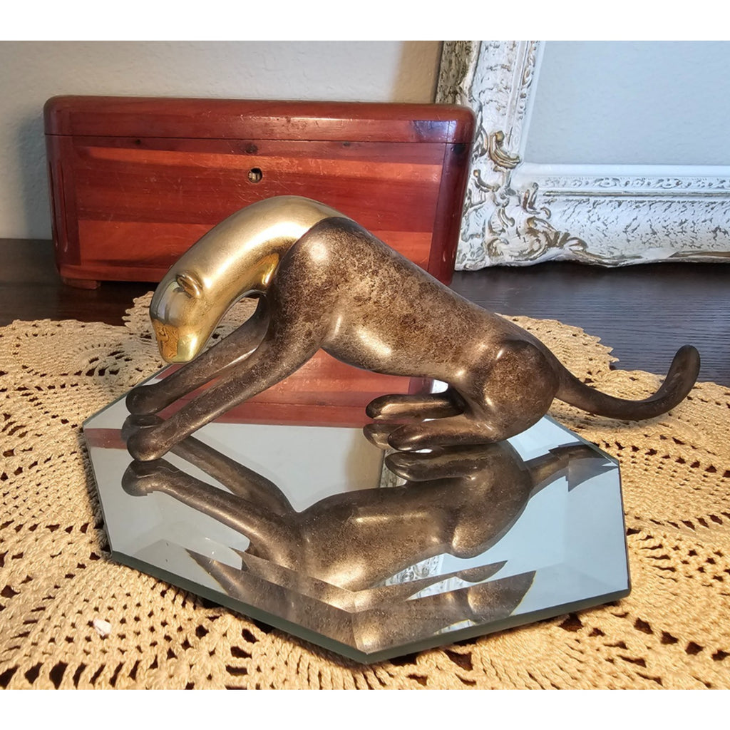 VTG Loet Vanderveen Brass / Bronze Sculpture "Cheetah, Classic Stretching" #380