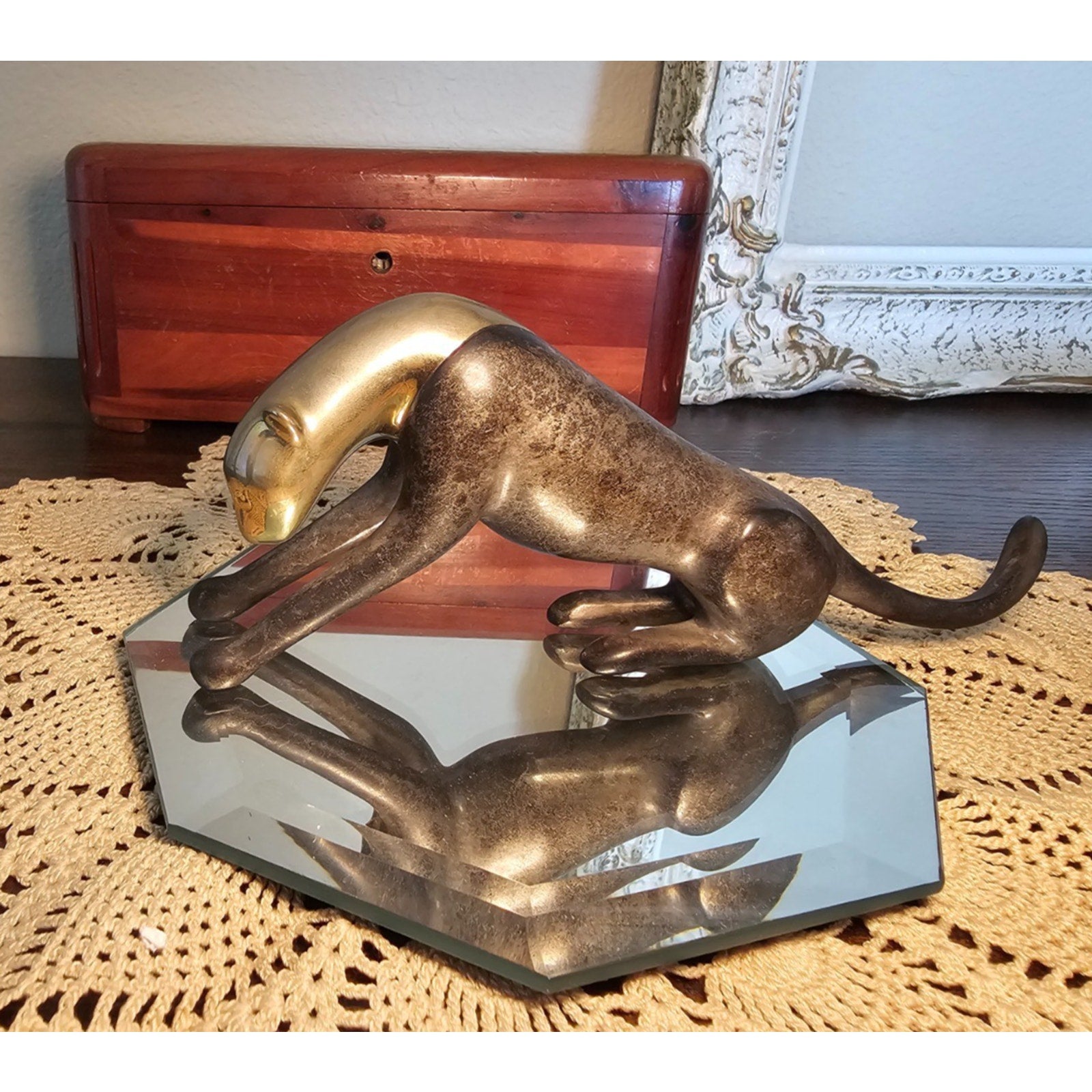 VTG Loet Vanderveen Brass / Bronze Sculpture "Cheetah, Classic Stretching" #380