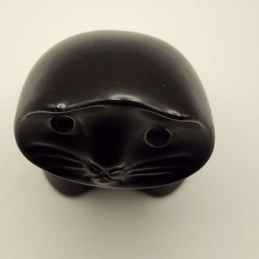 Vintage Hakusan Pottery Cat Figurine , Black Ceramic Masahiro Mori Japan 1960s