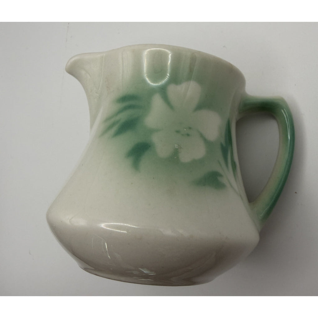 Vintage Syracuse China Millbrook Creamer / Saucer set Green Floral 1940s