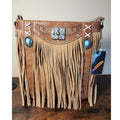 Nativo Brand Western Style Crossbody Bag w/Fringe, Turquoise Stones NWT Cognac