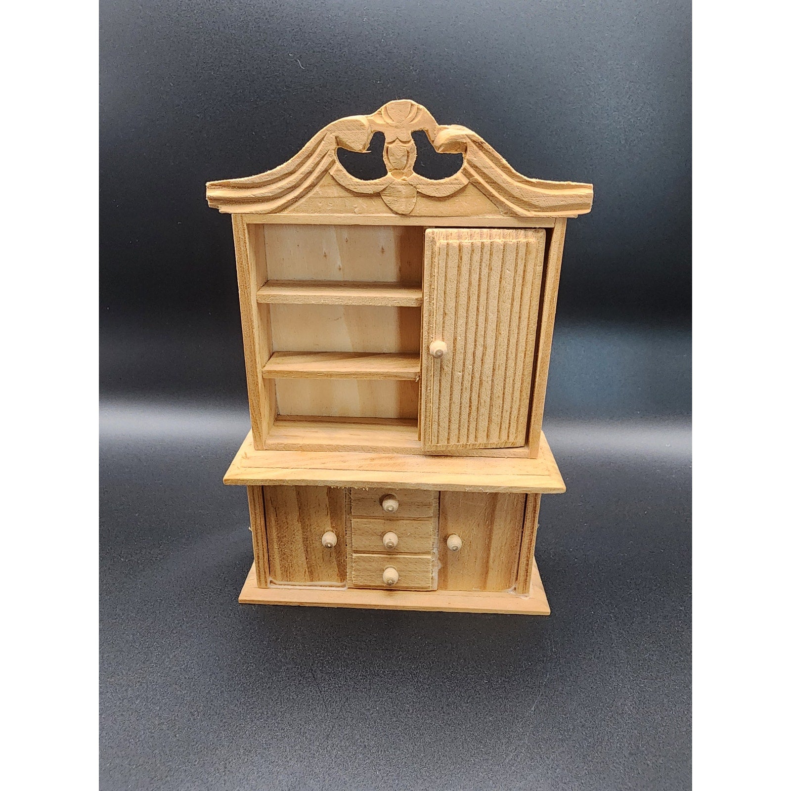 EHI - Doll House Unfinished Wood Furniture - Cabinet Bookcase w/ Shelves 1 Door