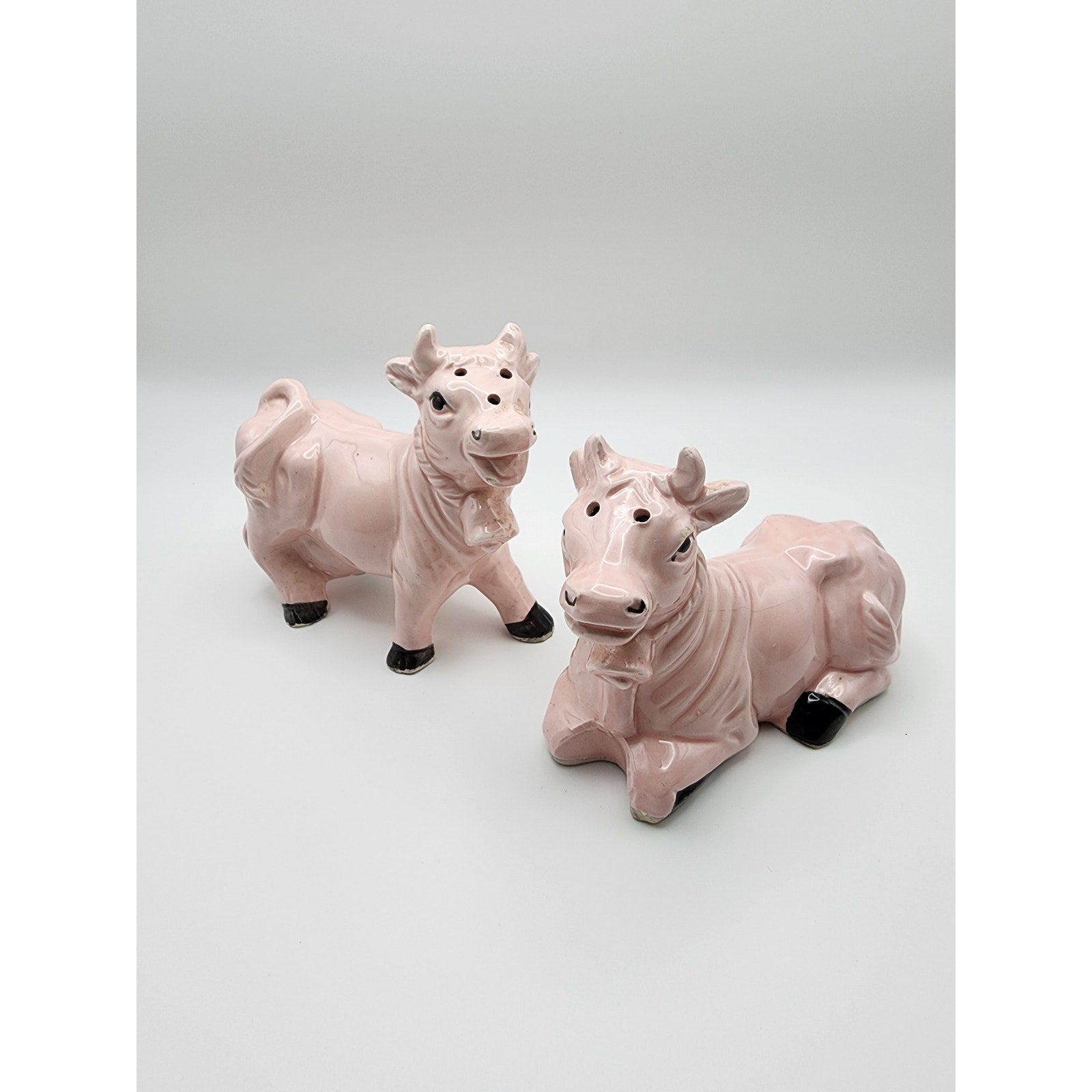 Vintage Art Mark Ceramic Cow Salt & Pepper Shaker Set - Pink Cows