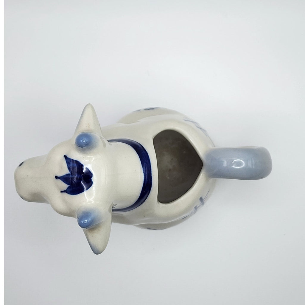 Vintage Hand Painted Ceramic Delft Style Blue / White Seated Cow-Shaped Creamer