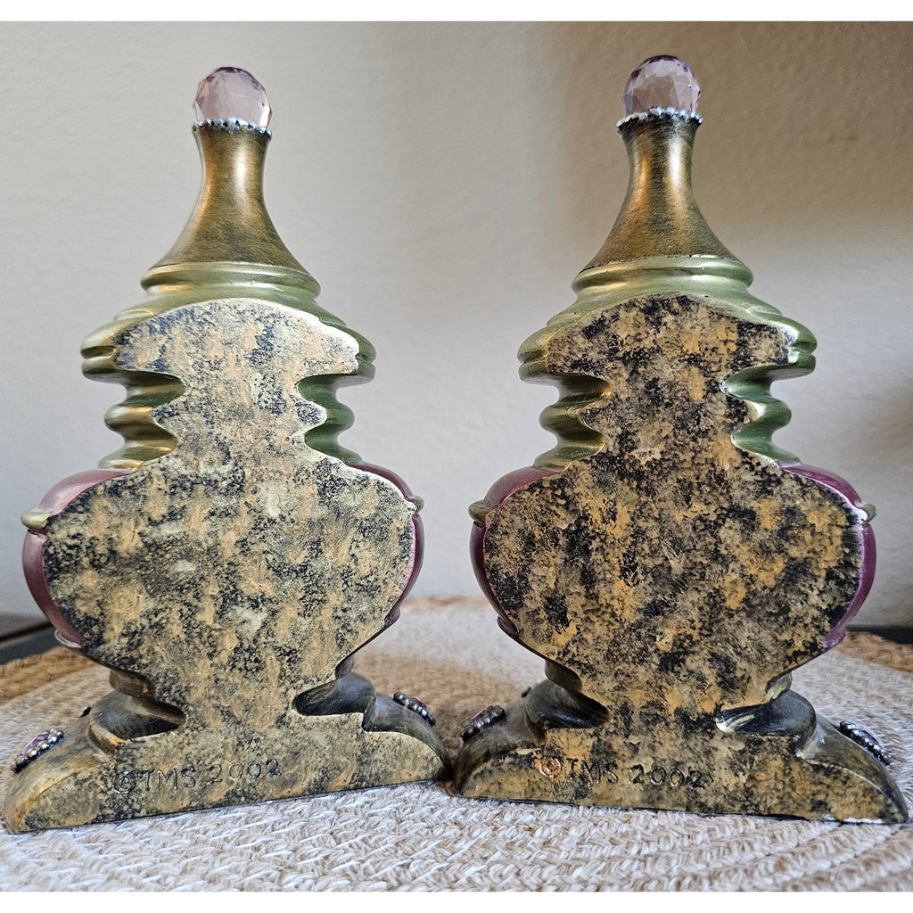 Ornate Gold & Pink Resin Crystal Bookends – Set of 2, Decorative