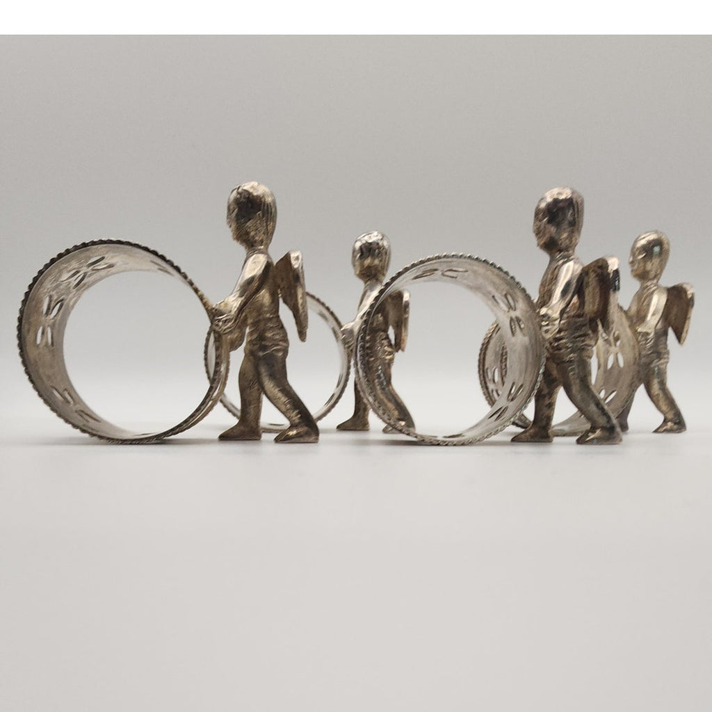 Antique Victorian Figural Silverplate Napkin Ring w/ Cherub / Angels Set of 4