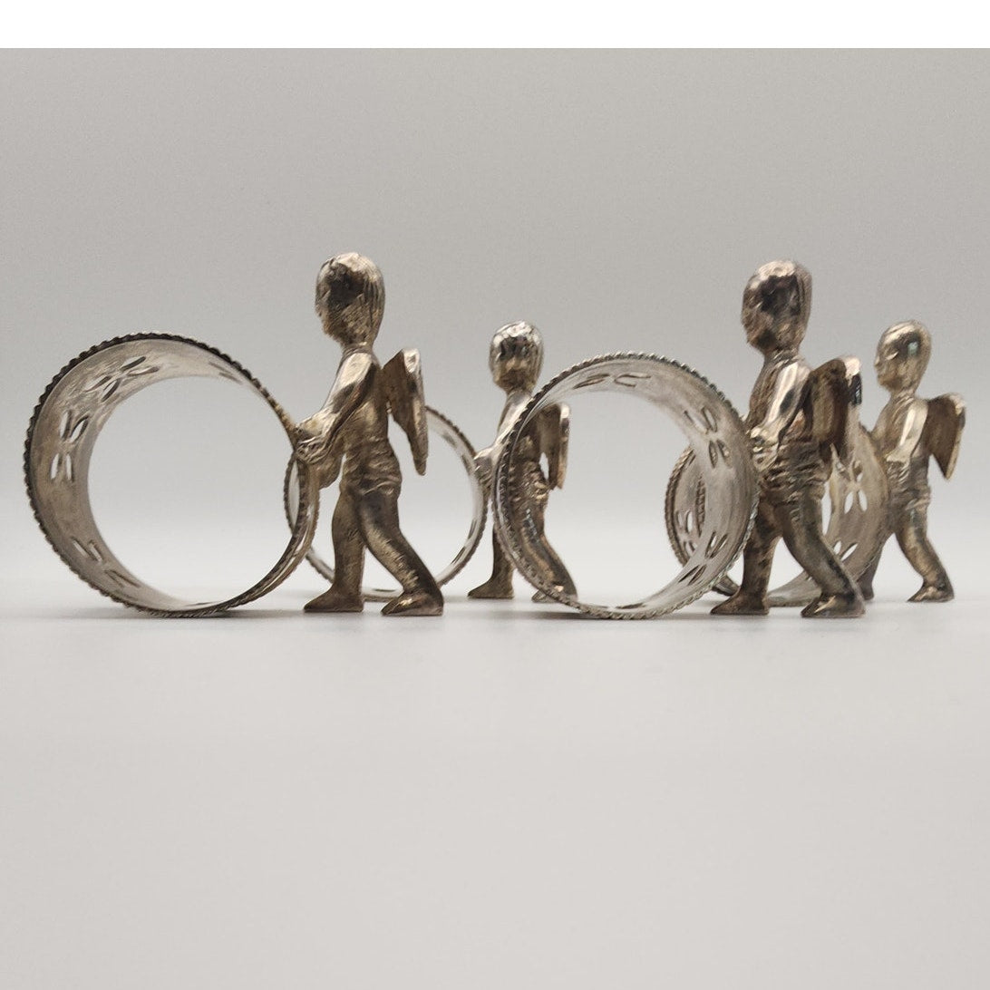 Antique Victorian Figural Silverplate Napkin Ring w/ Cherub / Angels Set of 4