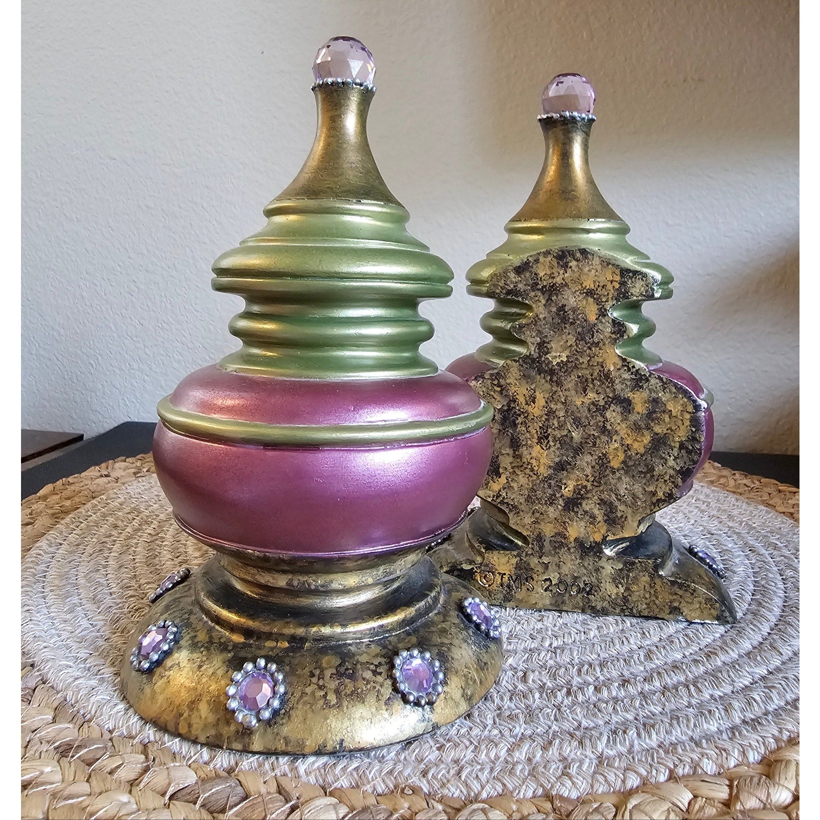 Ornate Gold & Pink Resin Crystal Bookends – Set of 2, Decorative