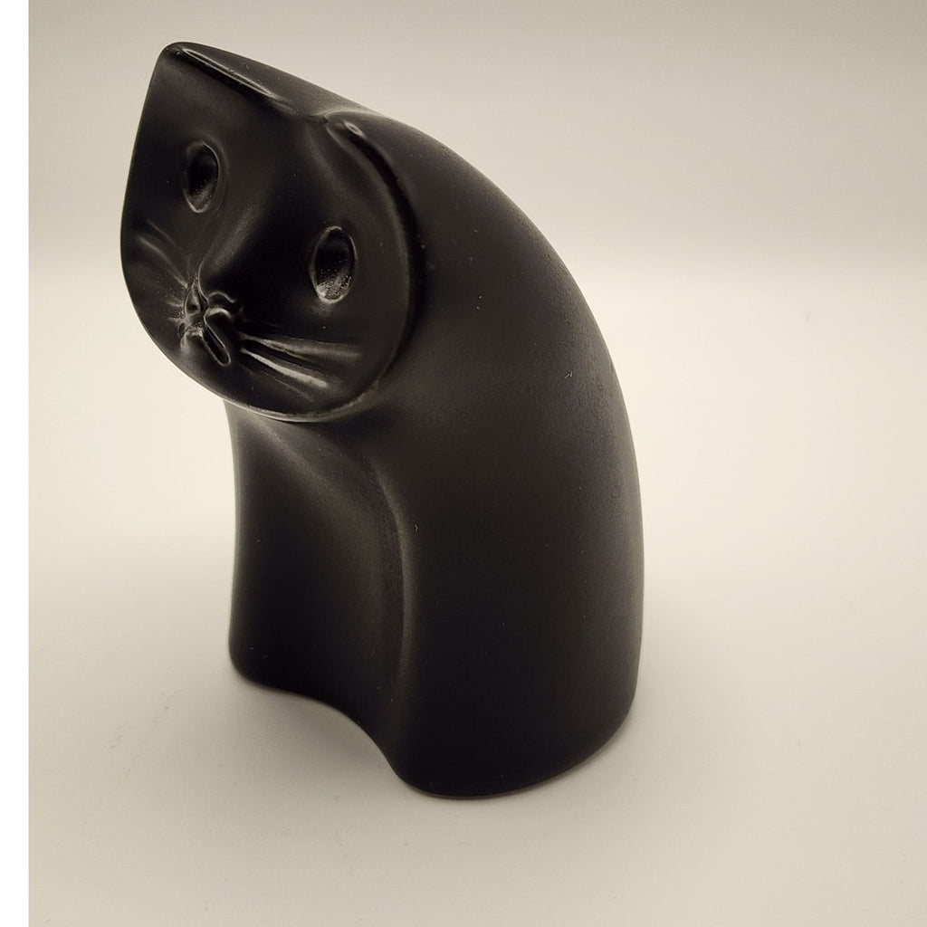 Vintage Hakusan Pottery Cat Figurine , Black Ceramic Masahiro Mori Japan 1960s