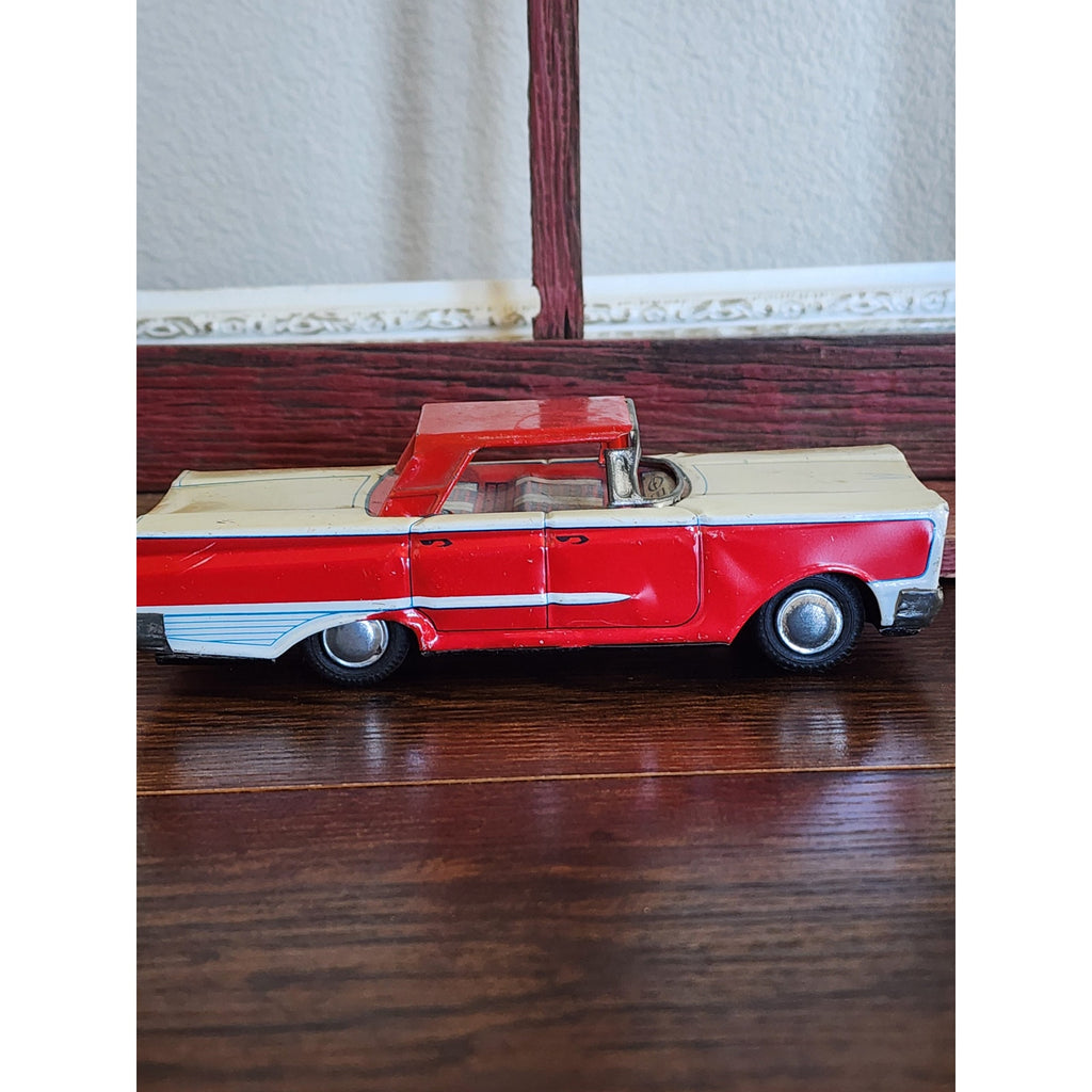 1960s Lithographed Tin Toy Ford Galaxie Car & Camping Trailer Set