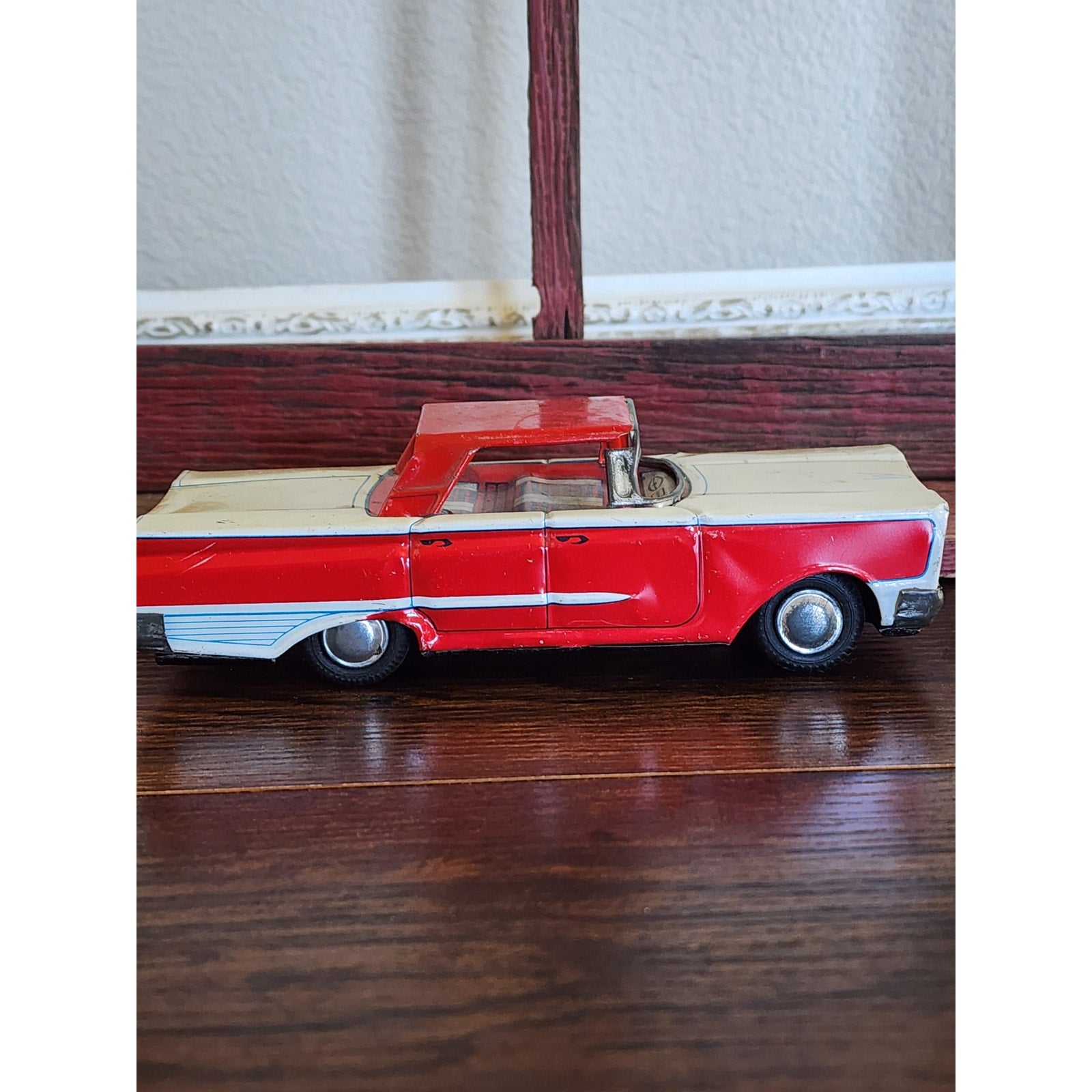 1960s Lithographed Tin Toy Ford Galaxie Car & Camping Trailer Set
