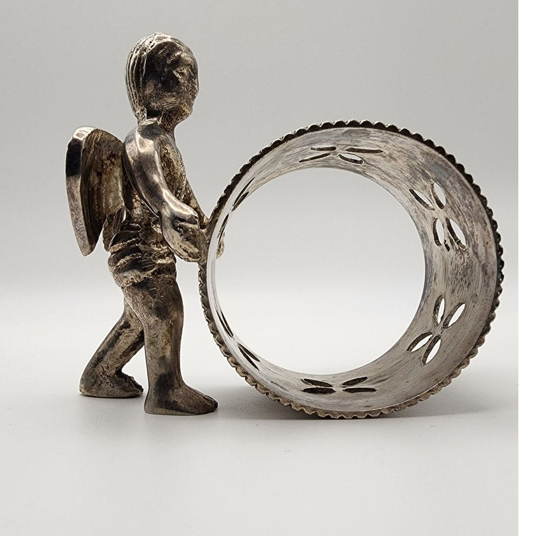 Antique Victorian Figural Silverplate Napkin Ring w/ Cherub / Angels Set of 4