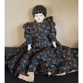Vintage Glazed Porcelain China Head Doll -15” Black Hair w/ Dress
