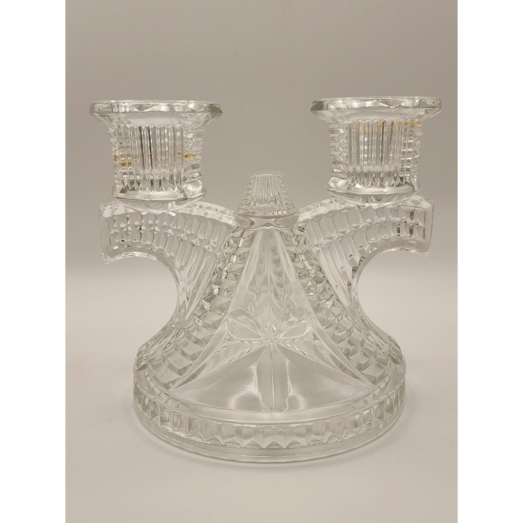 Vintage Federal Glass Wigwam Double Candle Holder Clear Pressed Art Deco 2 Lite