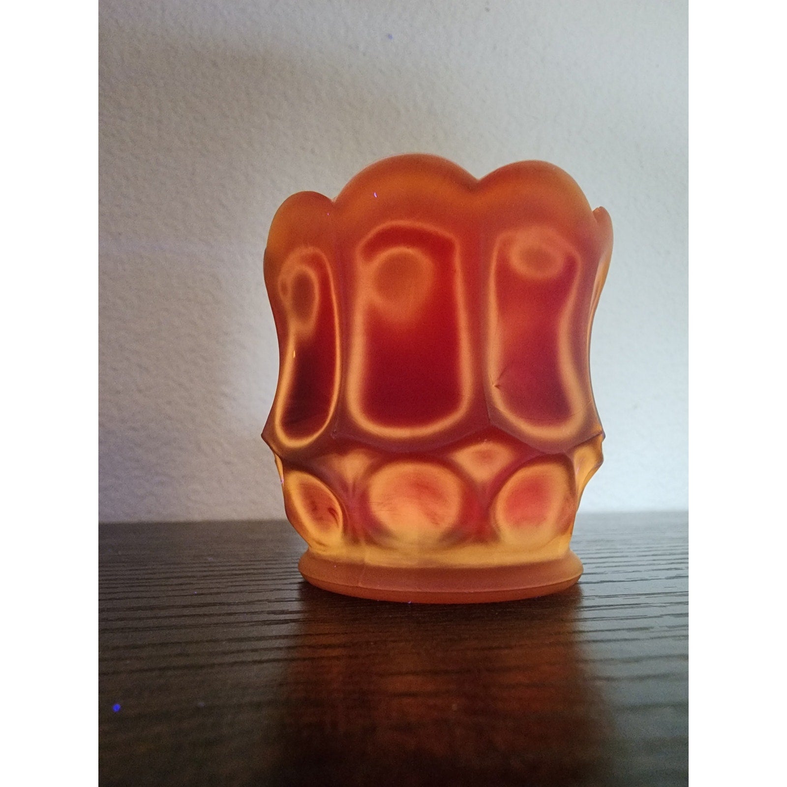 Vintage L. E. Smith Satin Ruby UV Votive / Toothpick Holder - Glows Orange #737