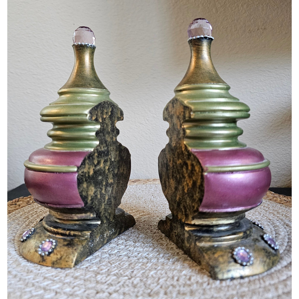 Ornate Gold & Pink Resin Crystal Bookends – Set of 2, Decorative