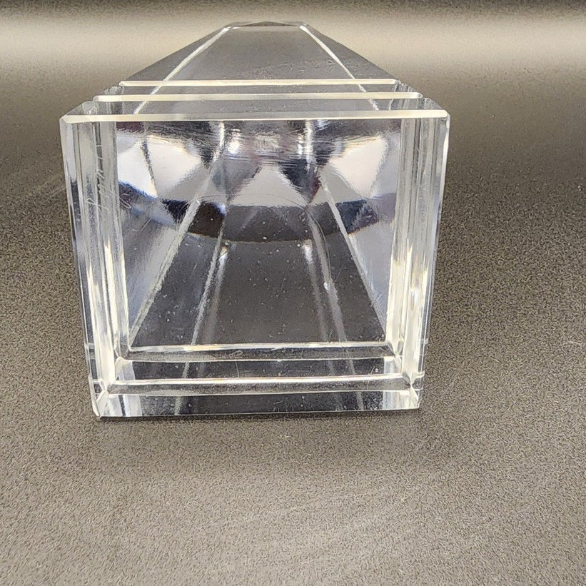 Vintage Clear Crystal Art Glass Obelisk Sculpture - Faceted Paperweight