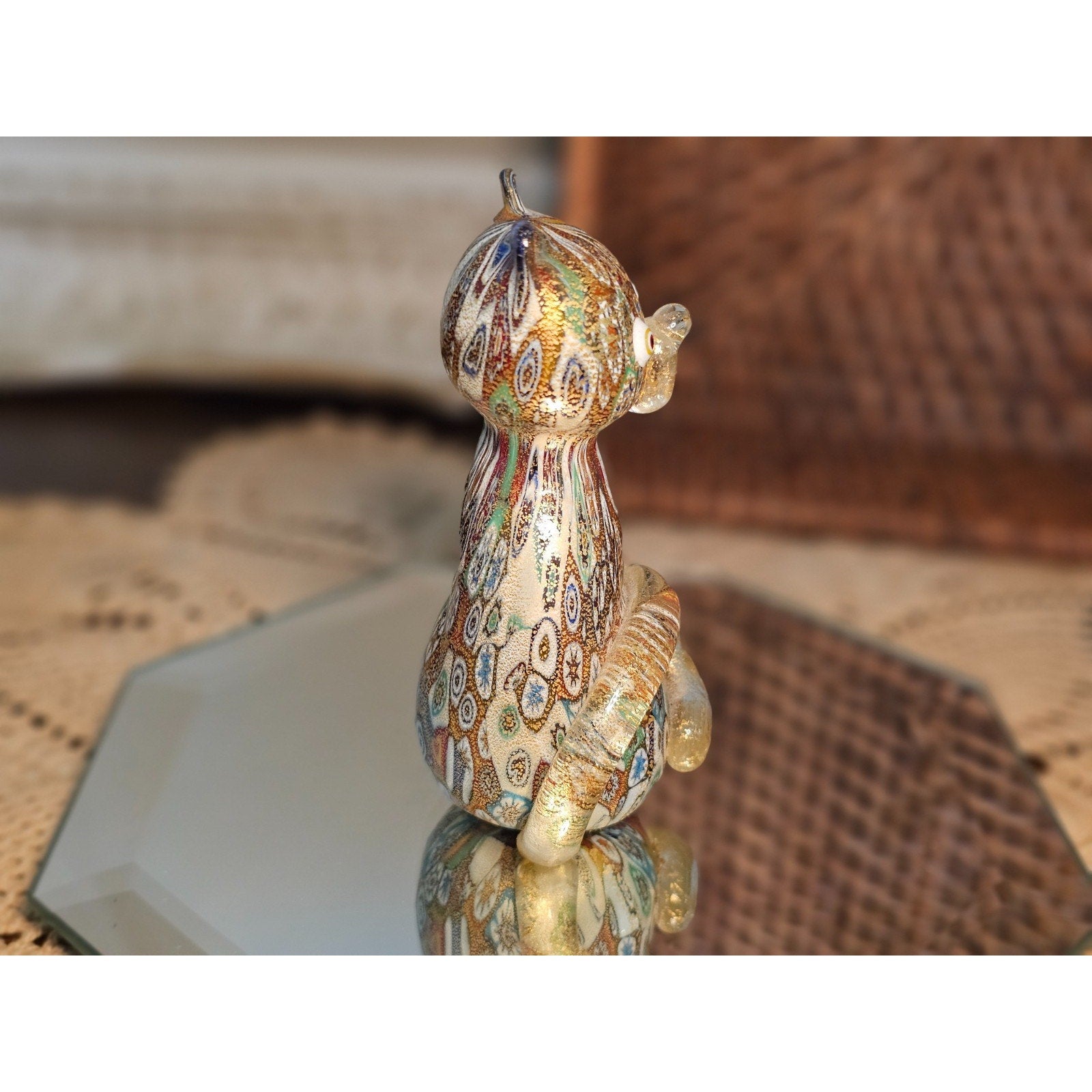 Vintage Murano 1994 Millefiori Beautiful Kitty Cat Figurine Infused with Gold
