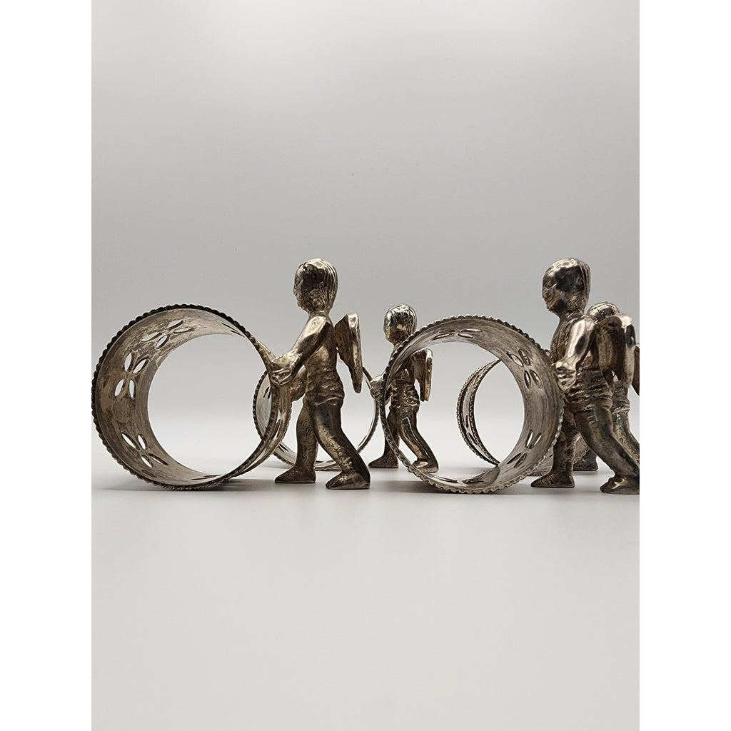 Antique Victorian Figural Silverplate Napkin Ring w/ Cherub / Angels Set of 4
