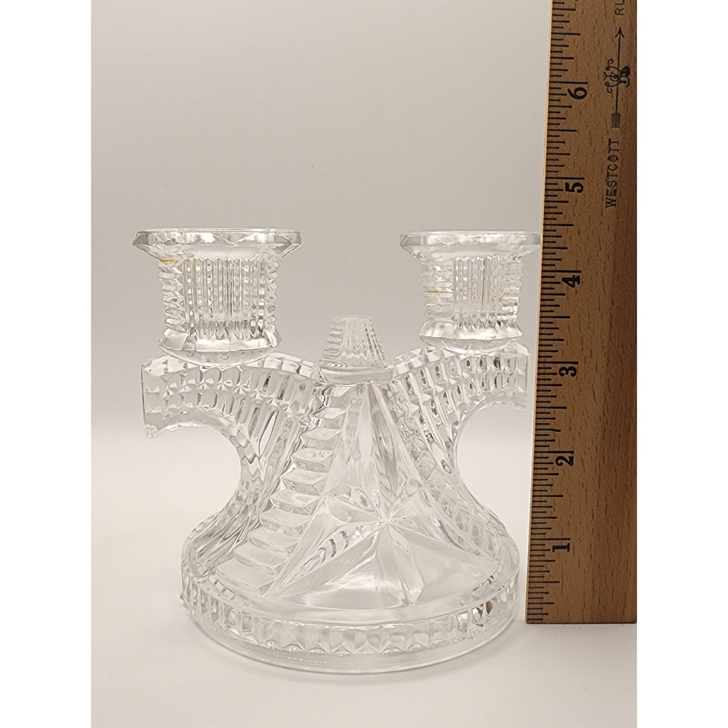 Vintage Federal Glass Wigwam Double Candle Holder Clear Pressed Art Deco 2 Lite