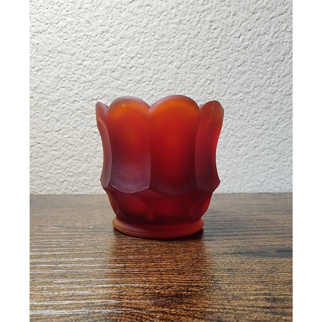Vintage L. E. Smith Satin Ruby UV Votive / Toothpick Holder - Glows Orange #737