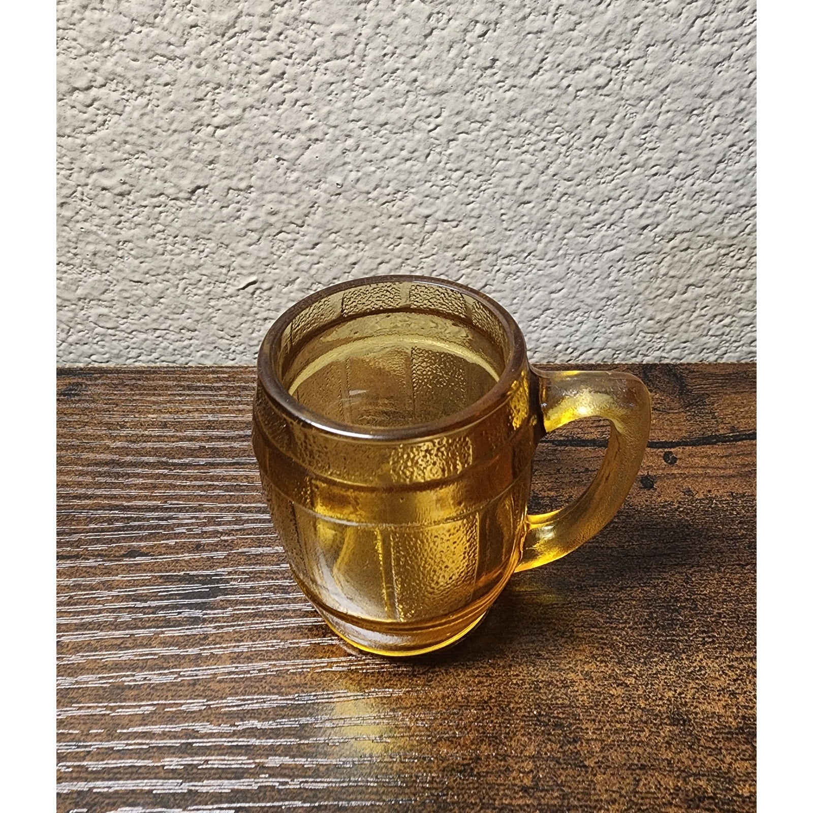 Vintage 1970s Hazel Atlas Barrel Shot Glass / Toothpick Holder Amber