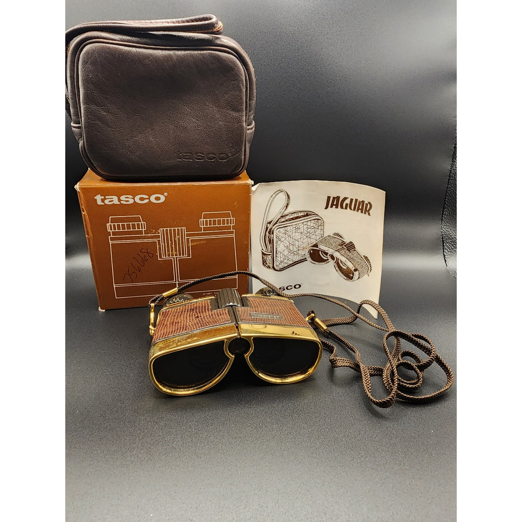 Vintage Tasco Binoculars  24k Gold Plated 1981 w/Box, Insert, Leather Case #180
