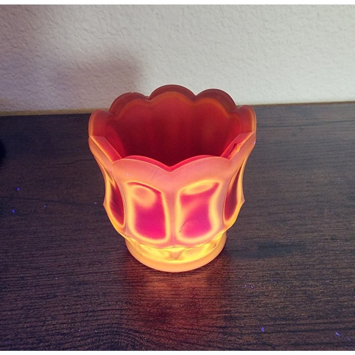 Vintage L. E. Smith Satin Ruby UV Votive / Toothpick Holder - Glows Orange #737