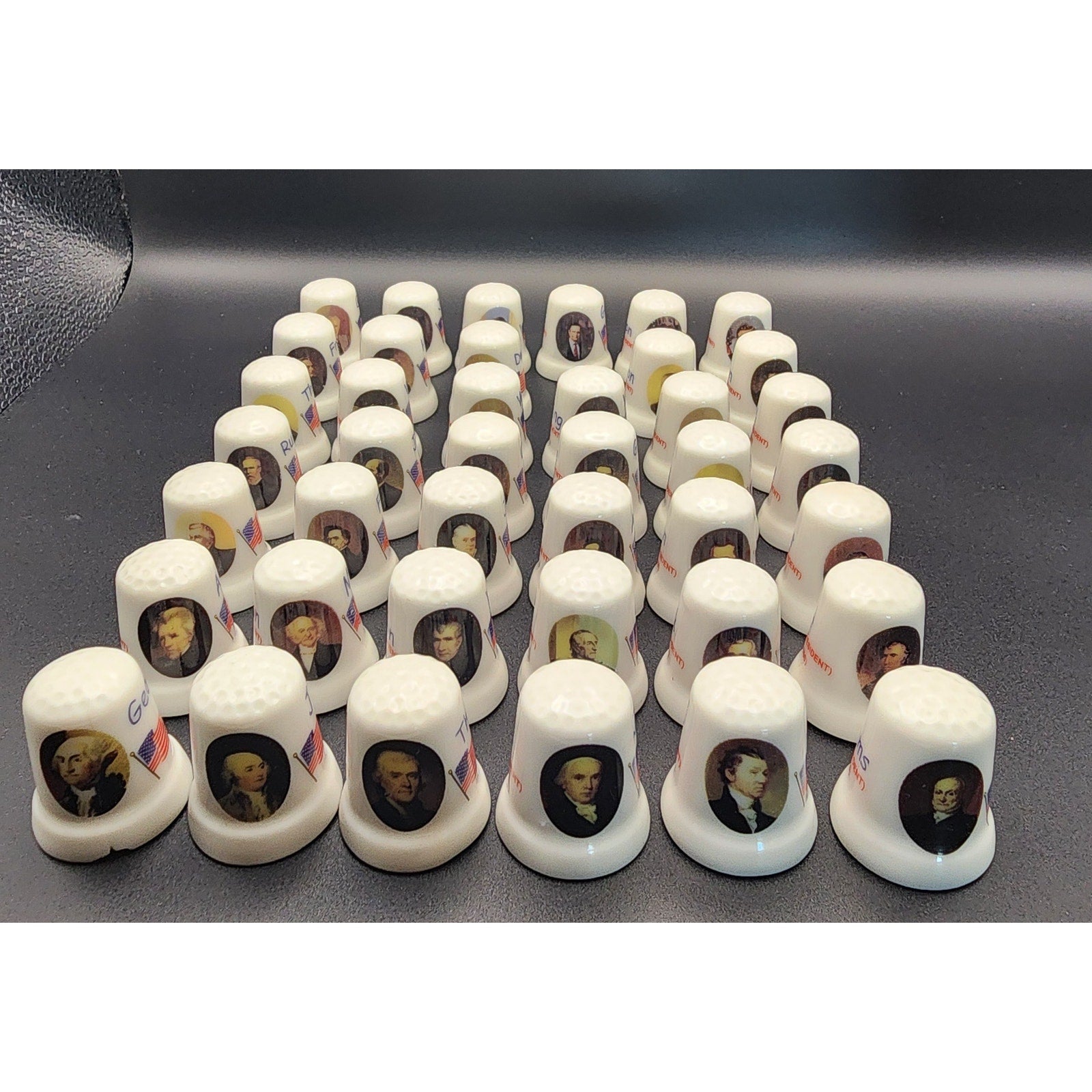 Lot of 41 Vintage Collectible Porcelain Thimbles Featuring US Presidents 1-43