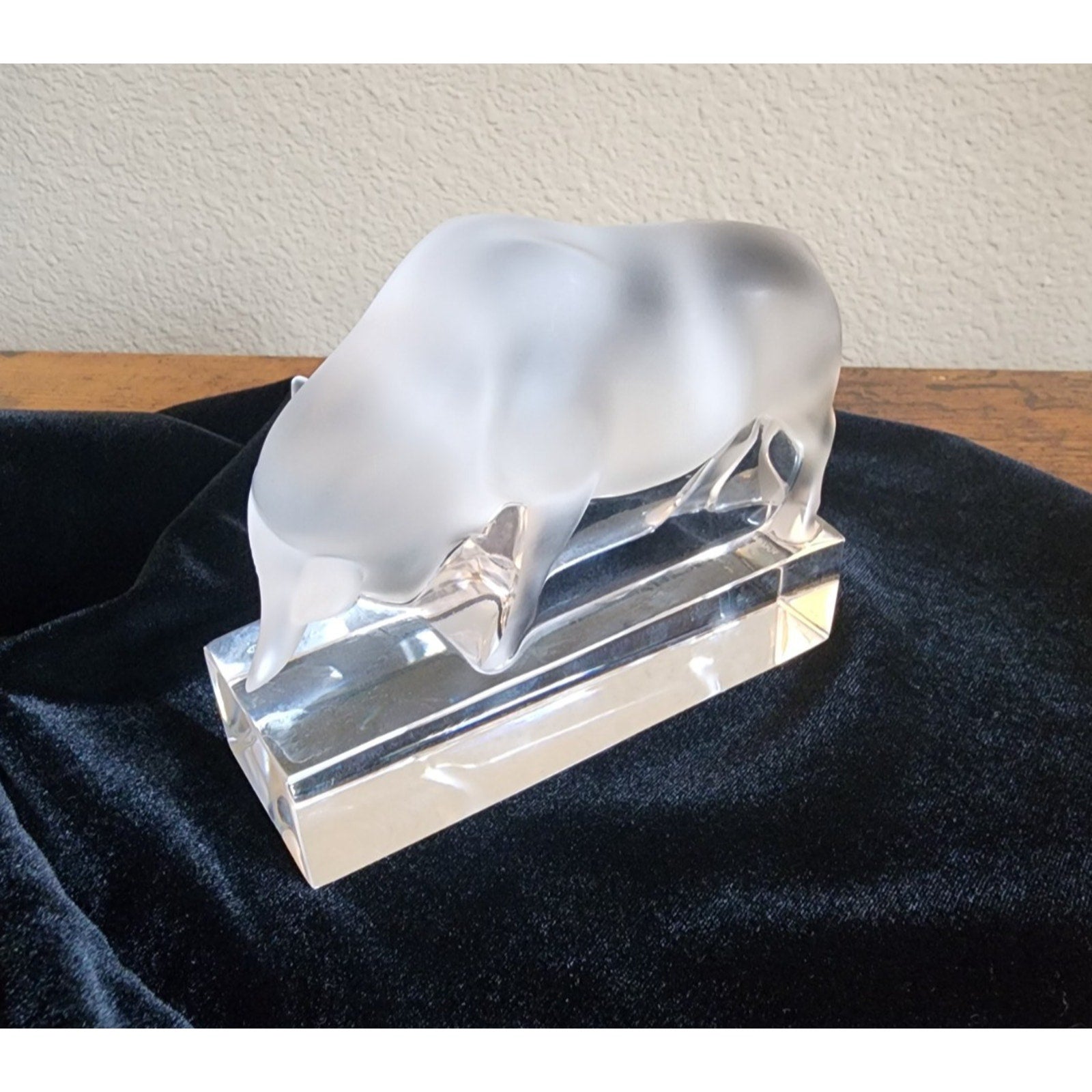 Lalique Crystal Bull Sculpture - French Art Glass Taurus Paperweight Exec Gift