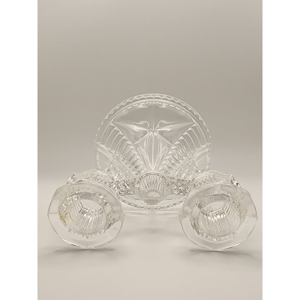Vintage Federal Glass Wigwam Double Candle Holder Clear Pressed Art Deco 2 Lite