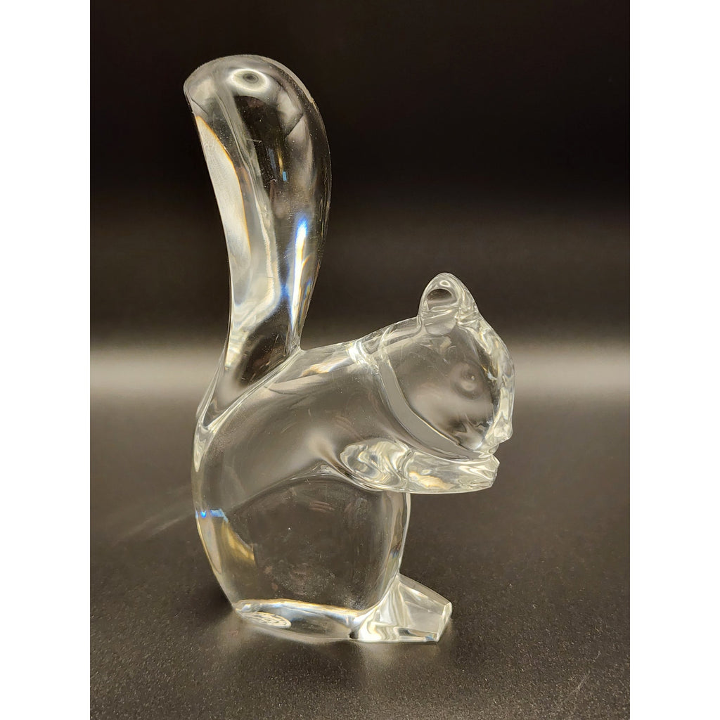 Vintage Baccarat France Clear Lead Crystal Squirrel Sculpture - Stamped