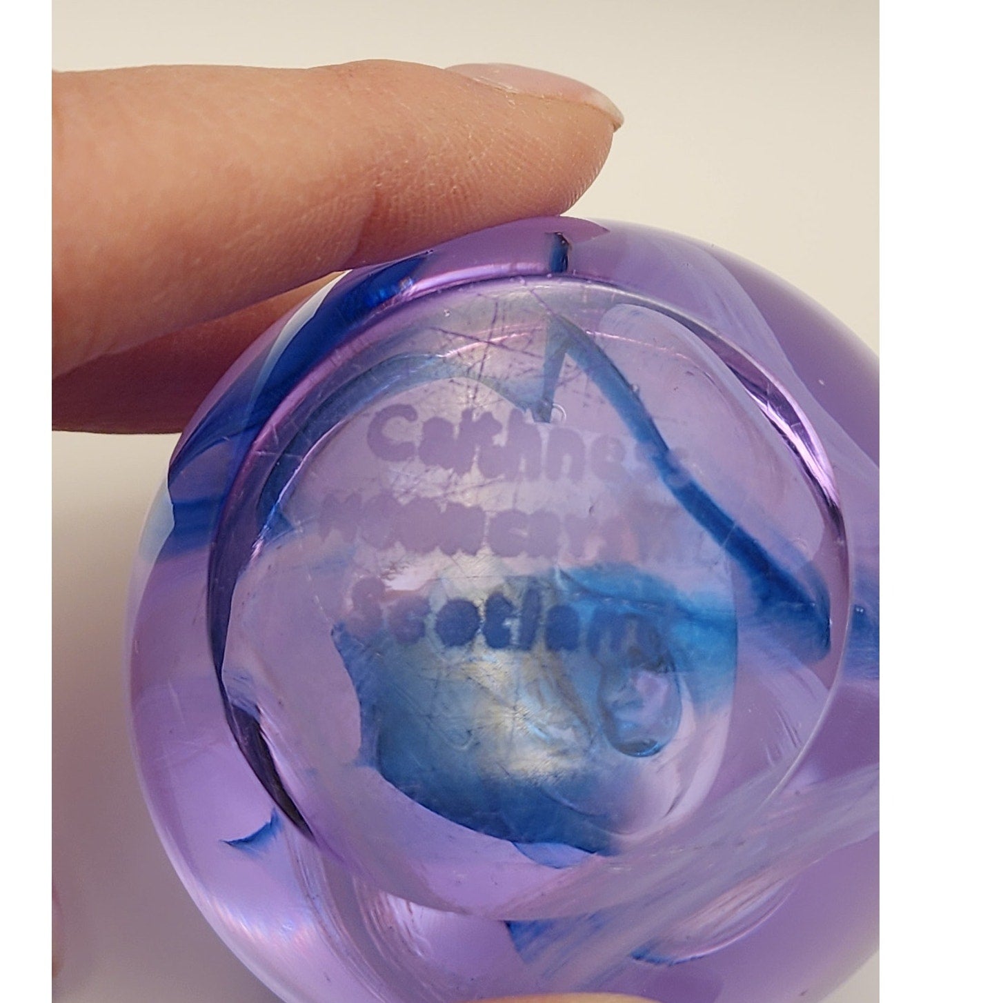 Signed Caithness Glass Mooncrystal Blue / Purple Swirl Paperweight - Scotland