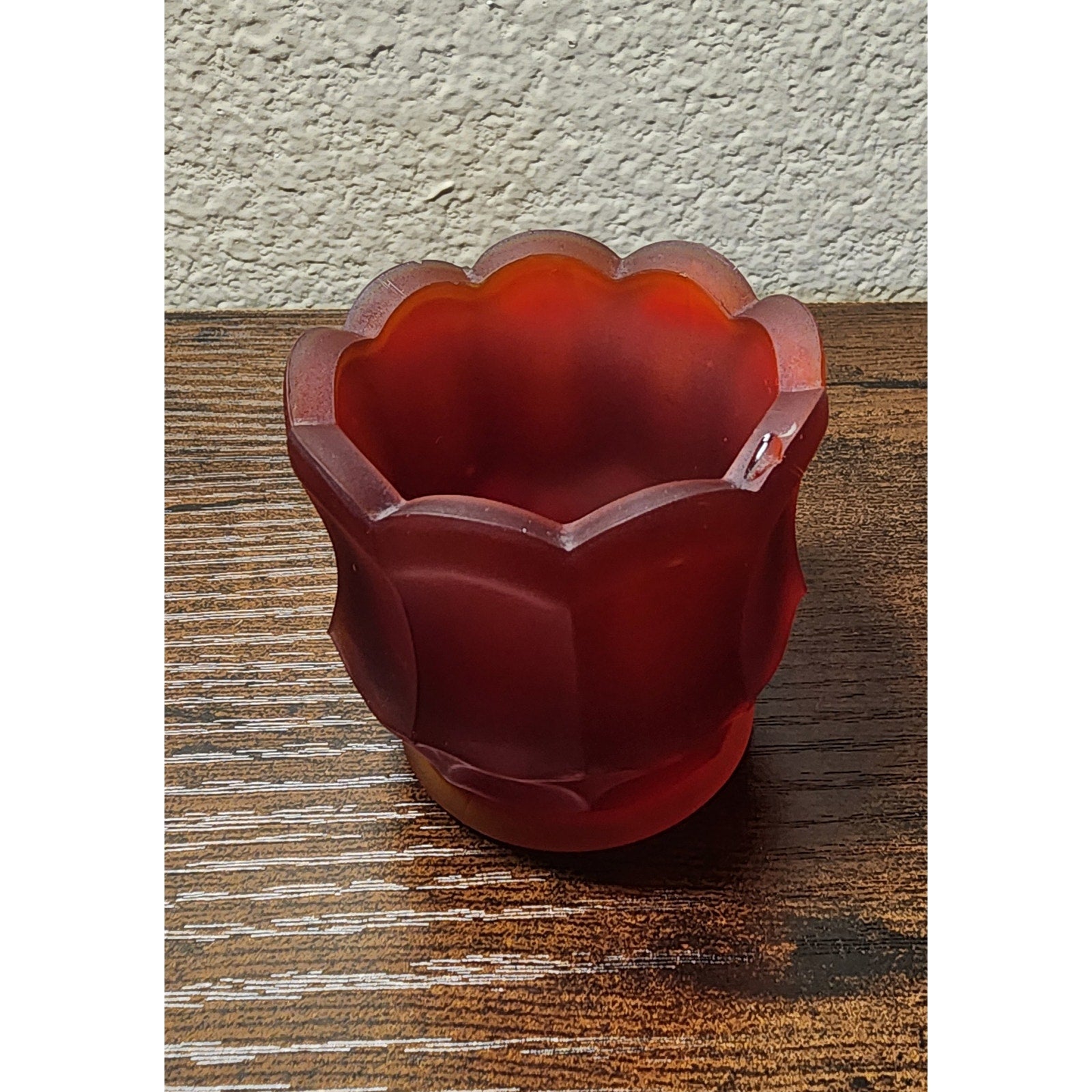 Vintage L. E. Smith Satin Ruby UV Votive / Toothpick Holder - Glows Orange #737