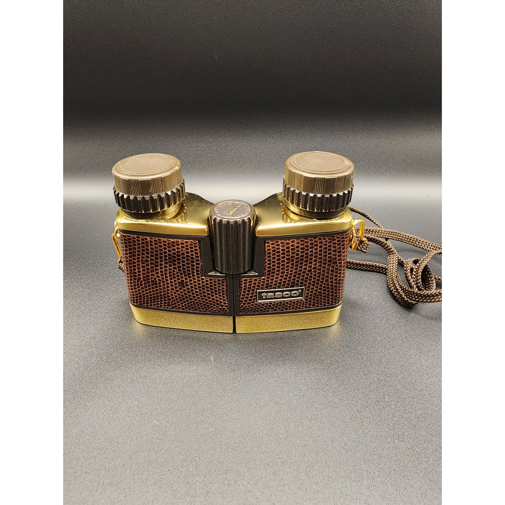 Vintage Tasco Binoculars  24k Gold Plated 1981 w/Box, Insert, Leather Case #180