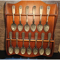 Vintage 1976 Franklin Mint 13 Original American Colonies Pewter Spoon Set w/ Woo
