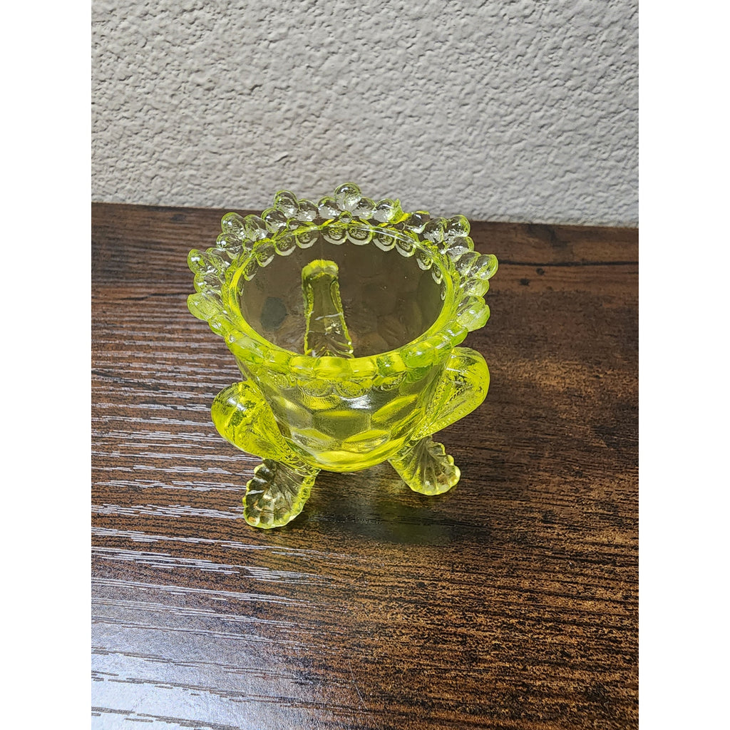 Vintage Boyd Crystal Art Glass Forget Me Not Toothpick Holder - Vaseline Uranium