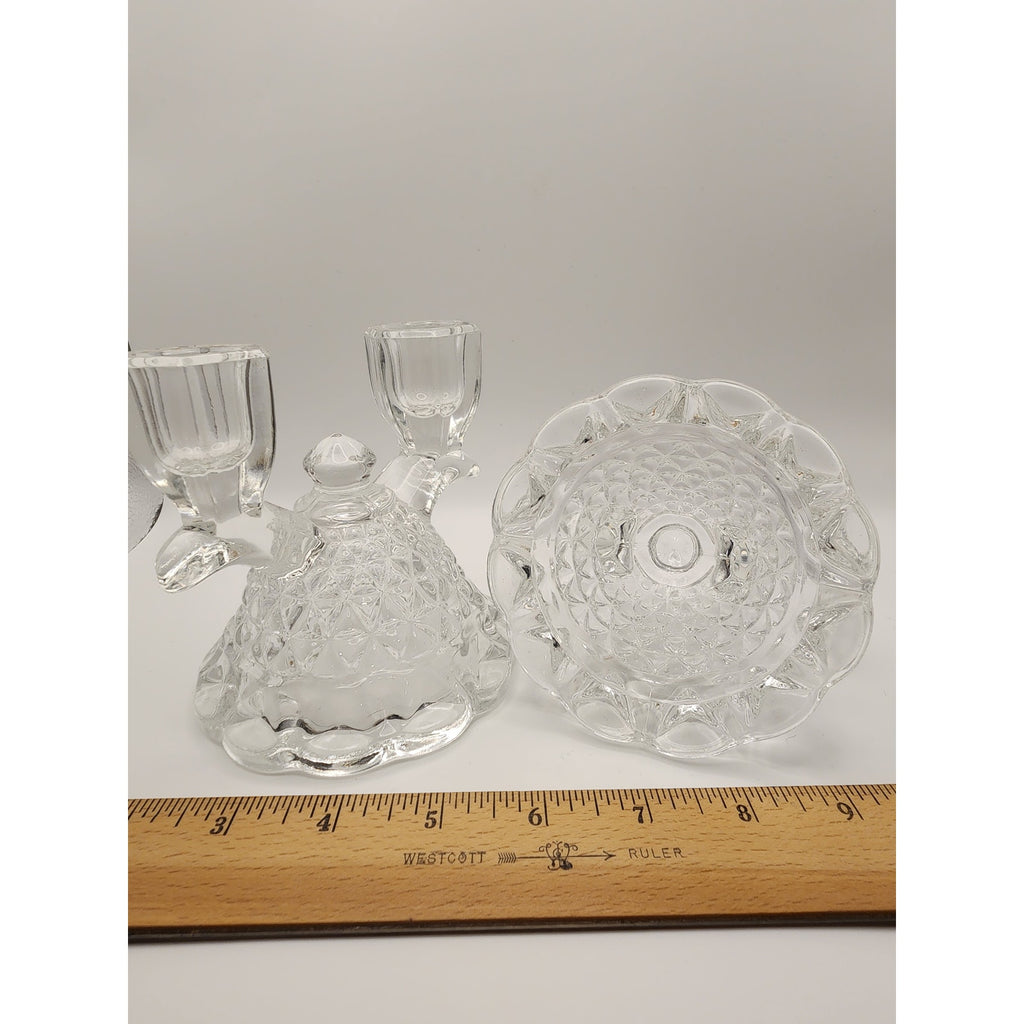 VTG Imperial Glass-Ohio Double Candlestick Holder Clear Pressed Glass Laced Edge