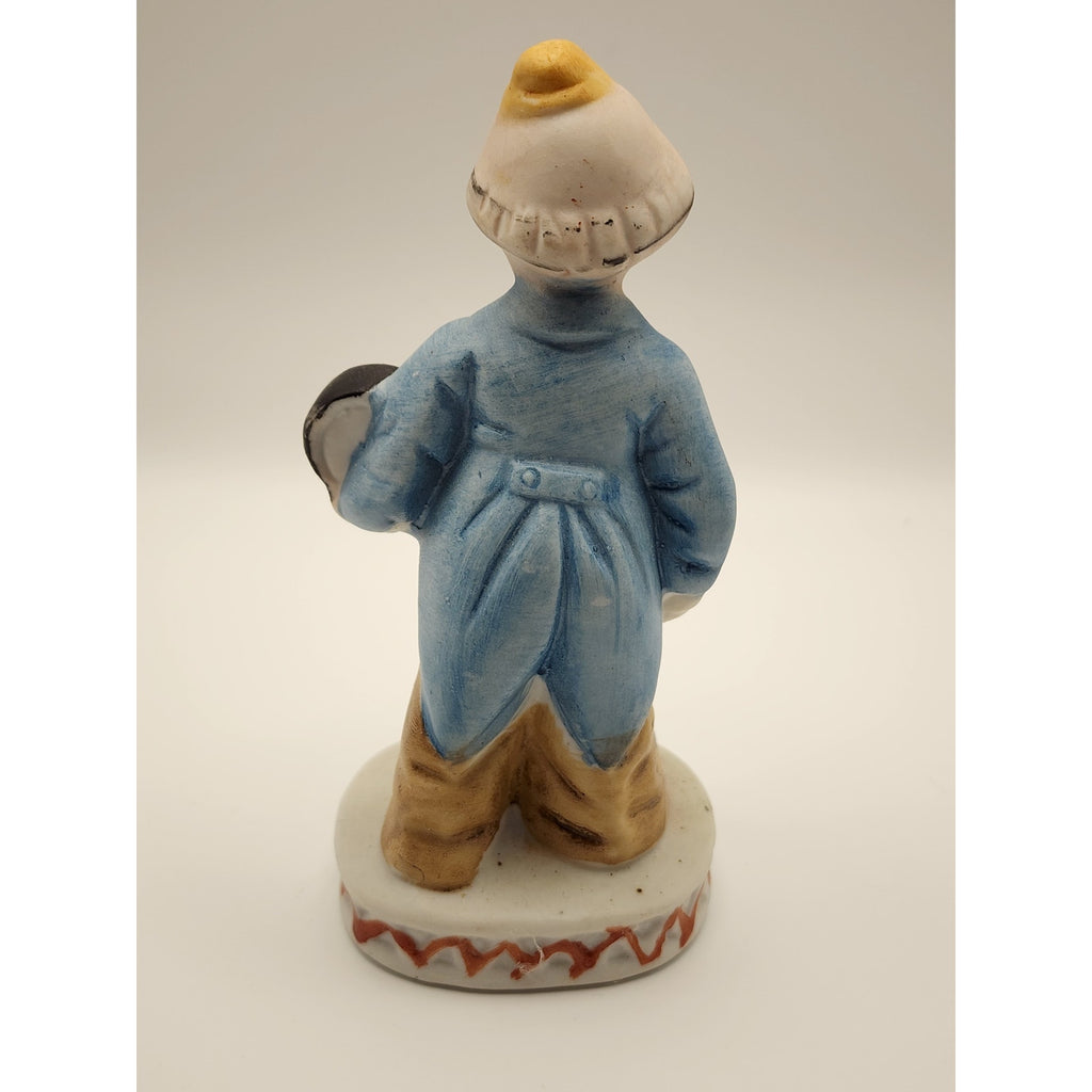 Vintage Porcelain Hobo Clown Figurine Holding a Drum / Stick