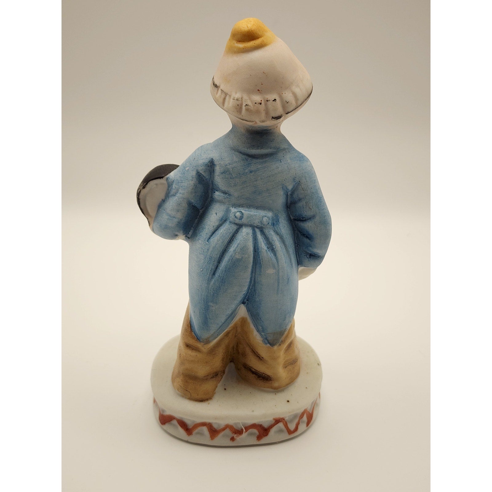 Vintage Porcelain Hobo Clown Figurine Holding a Drum / Stick