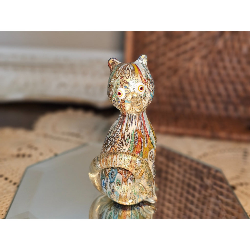 Vintage Murano 1994 Millefiori Beautiful Kitty Cat Figurine Infused with Gold