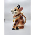 Vintage Hand Painted Anthropomorphic Ceramic "Brown Cow" Pitcher 1950s