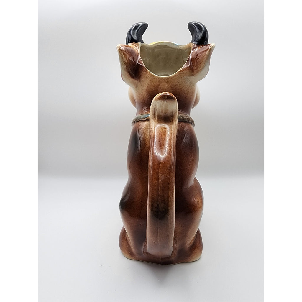 Vintage Hand Painted Anthropomorphic Ceramic "Brown Cow" Pitcher 1950s