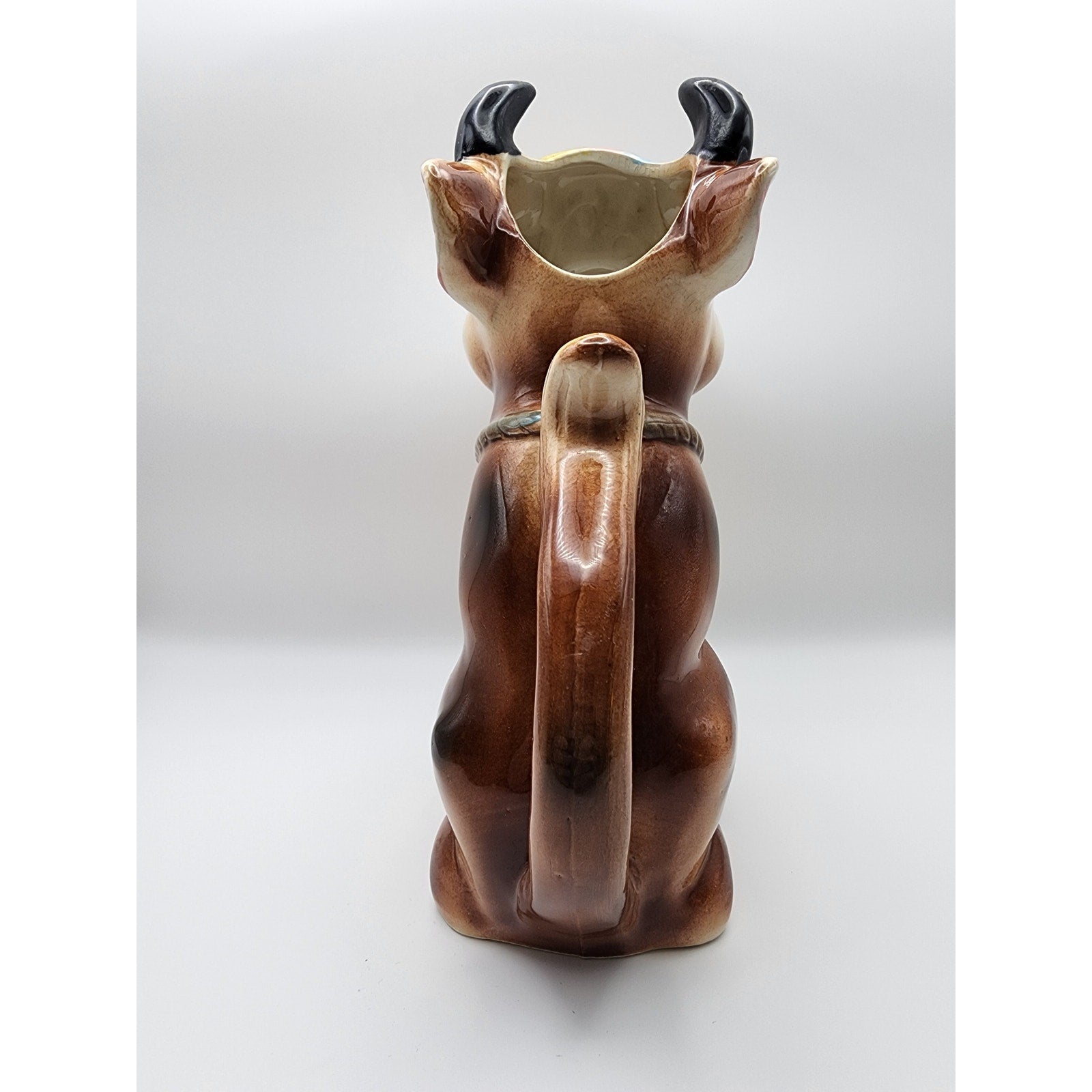 Vintage Hand Painted Anthropomorphic Ceramic "Brown Cow" Pitcher 1950s