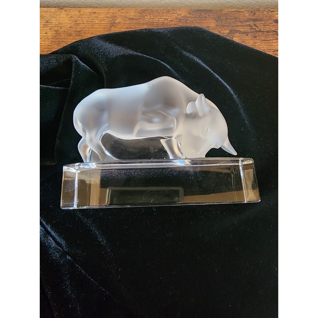 Lalique Crystal Bull Sculpture - French Art Glass Taurus Paperweight Exec Gift