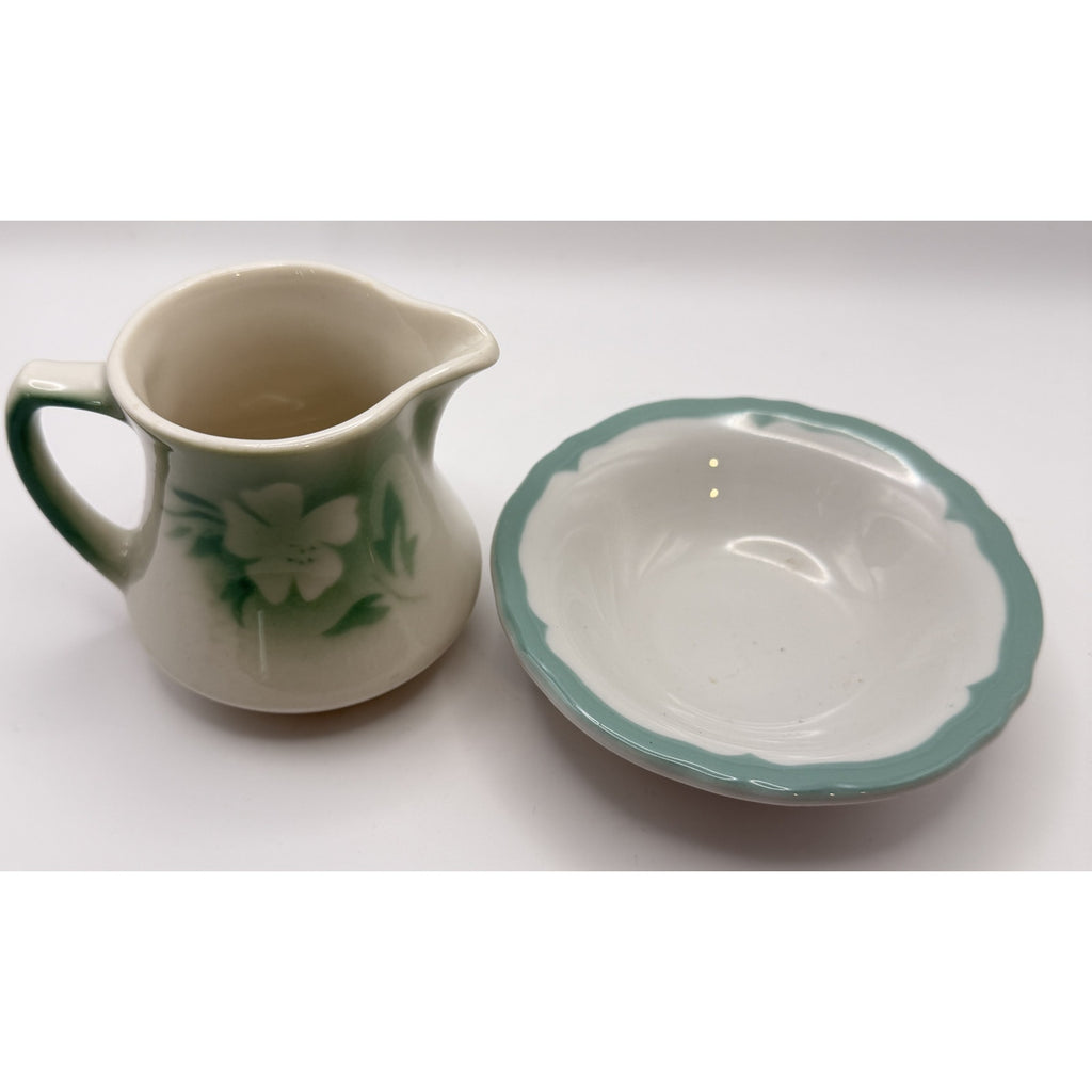 Vintage Syracuse China Millbrook Creamer / Saucer set Green Floral 1940s